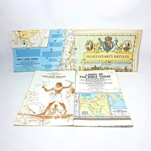 4 VTG Mixed Maps Poster National‎ Geographic Shakespeare Britain Bible Nile 60s